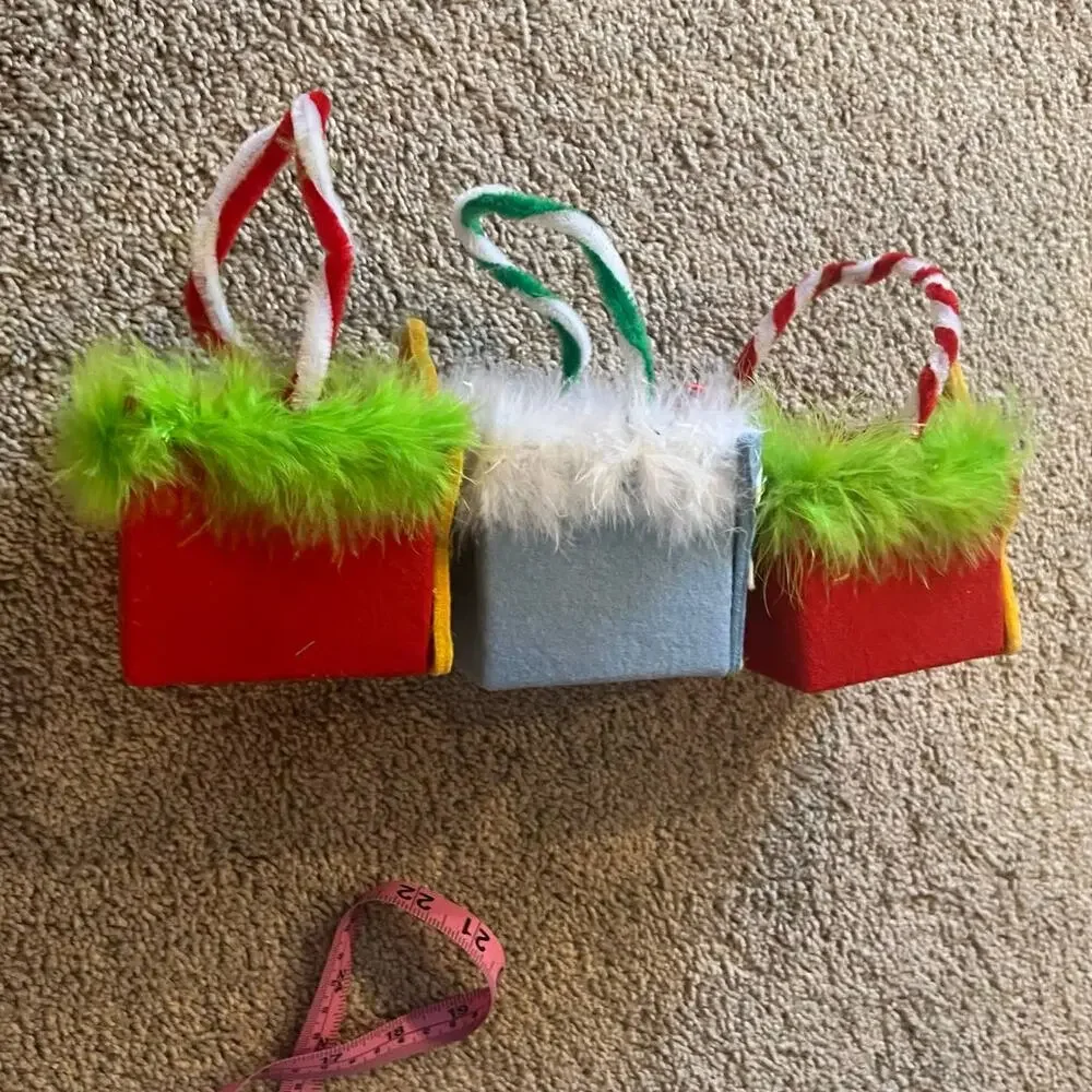 LOT of 3 Small Christmas Boxes w/ Handles Stars & Bows